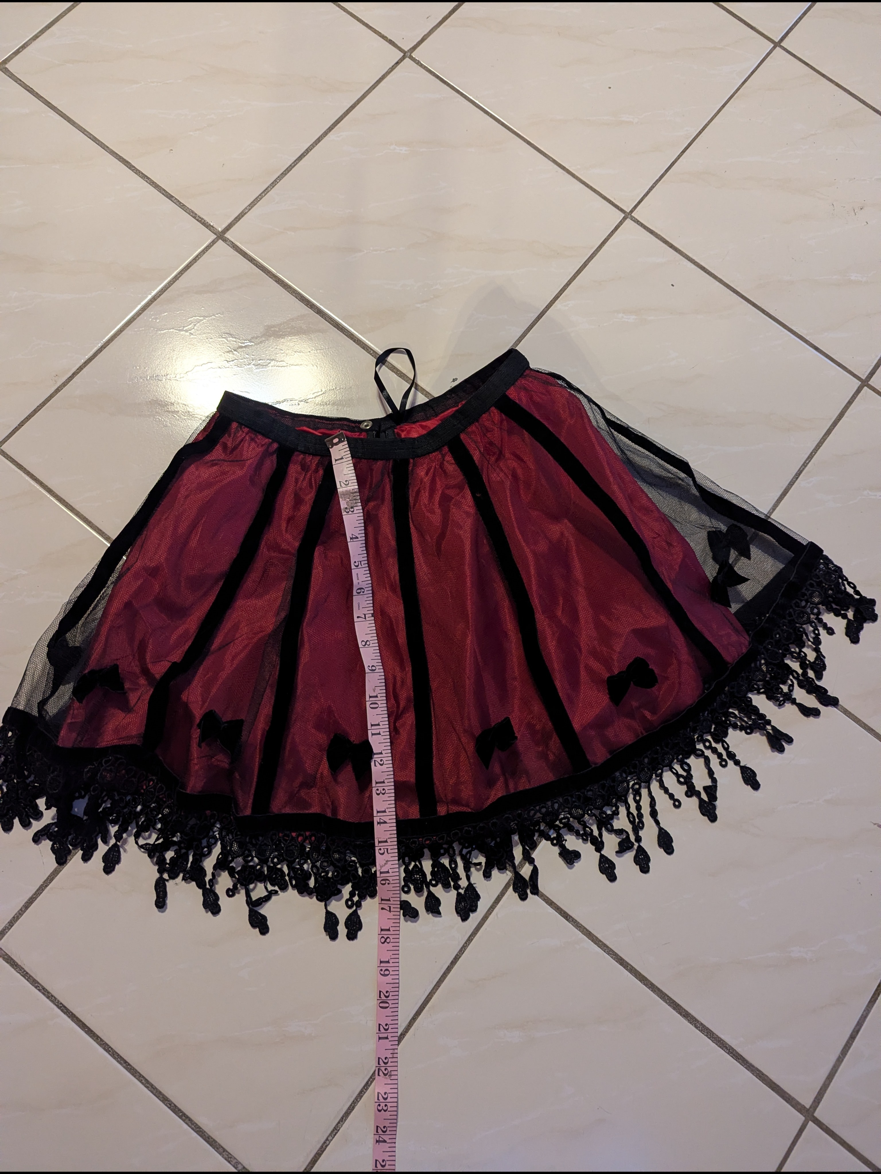 Women's Burgundy And Black Lace Trim Skirt